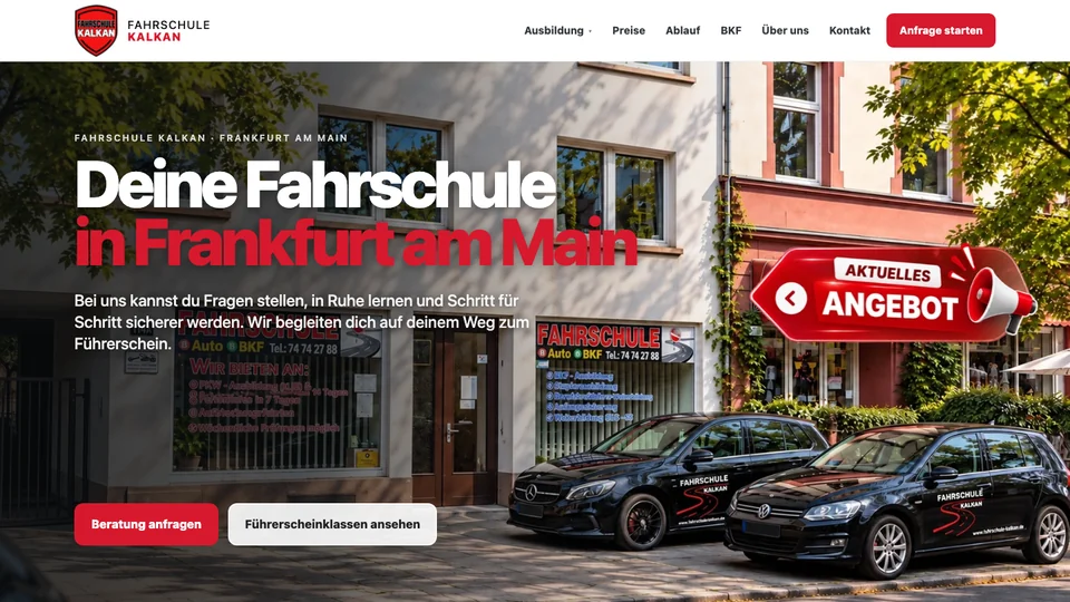 Screenshot der veröffentlichten Website von Fahrschule Kalkan