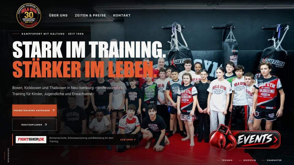 Screenshot der veröffentlichten Website von Sela Gym